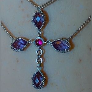 Amethyst Y-Cross with Pink Center Stone, Sterling Silver 925
